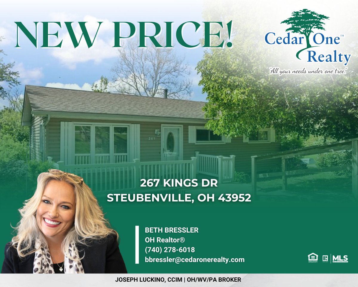 CedarOneRealty's tweet photo. 🌟NEW PRICE! SPACIOUS HOME IN STEUBENVILLE!
🌟267 Kings Dr, Steubenville, OH 43952
🌟$303,000
🌟5BR, 2BA, 1,512 SF

🔗https://t.co/bm8GF3rWBu

#allyourneedsunderonetree
#realestate
#ohiovalley
#ohiorealtors
#wvrealtors®
#parealtors https://t.co/p2iEsHv0Aw