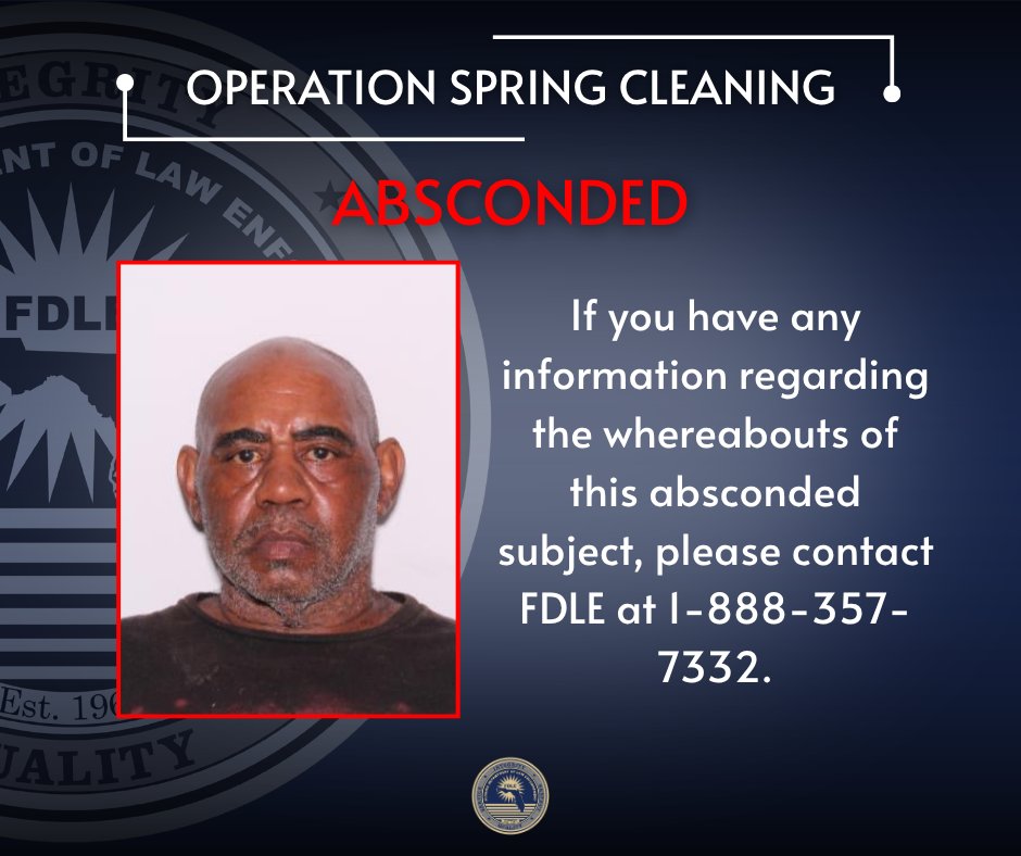 fdlepio's tweet photo. Tidying things up in Florida 🧹

FDLE, along with Jefferson County Sheriff's Office, Monticello PD, and @WakullaSheriff, conducted Operation Spring Cleaning, which resulted in 5 sexual offenders and sexual predators arrested, 71 successful address verifications, and the identification of one absconded career offender.

You can read more about the operation by reading the news release here: https://t.co/cBr3THZpHv