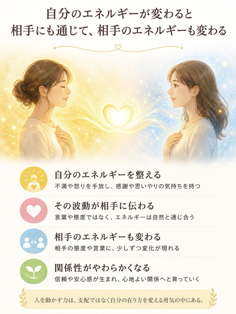 emirie223's tweet photo. 関係で悩んだ時に相手を変えようとしますが本当に変化を生むのは自分のエネルギーを整える時不満や怒りを手放し感謝や思いやりの気持ちを持つとその穏やかな波動は自然と伝わり相手の態度や言葉にも少しずつ変化が現れ関係性が柔らかくなります人を動かす力は支配ではなく自分を変える勇気にあるのです https://t.co/0uFJLn6ppI