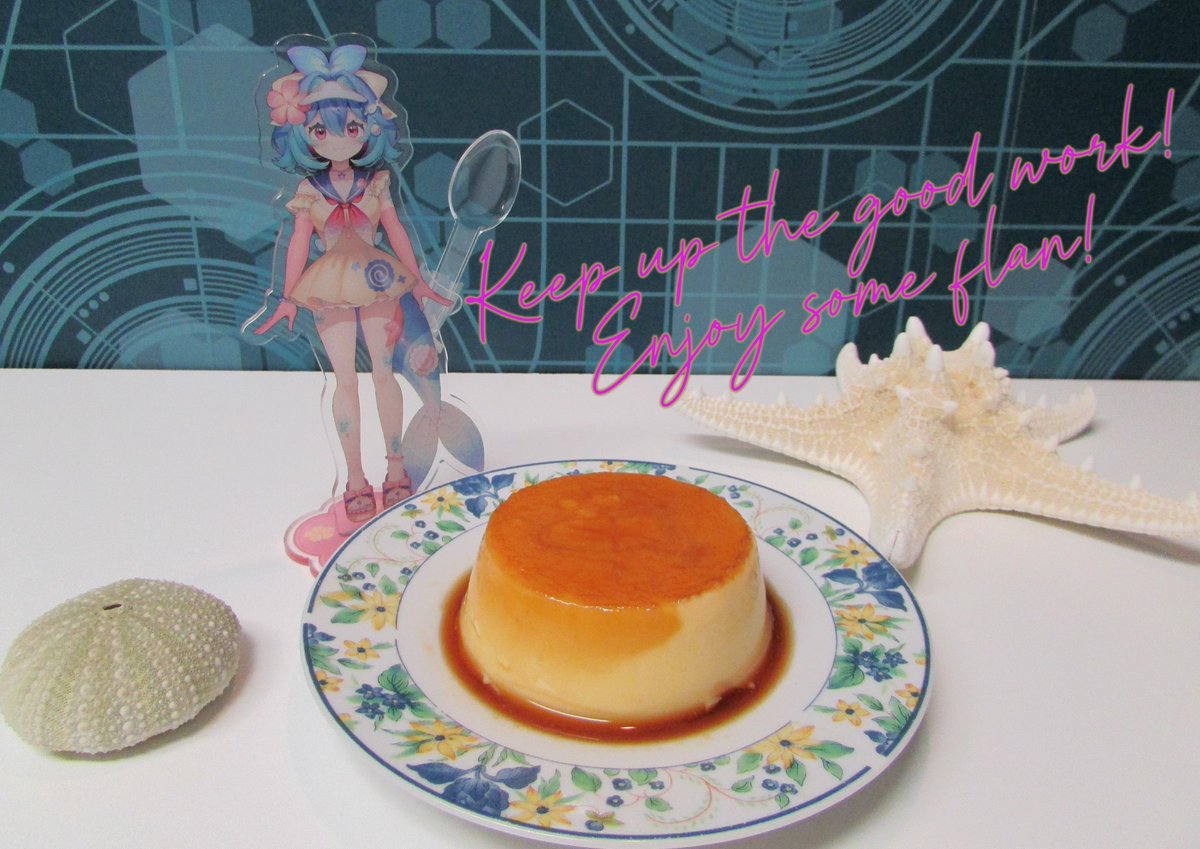 iguana_guy's tweet photo. Its Flan Day for Luli Month? I never attempted making these until today, but a great occasion to give it a go! This one is yours, Lazuli. Hope it gives you energy for the busy week! #lazufish #lazumonth https://t.co/6FWiBYKI2Z
