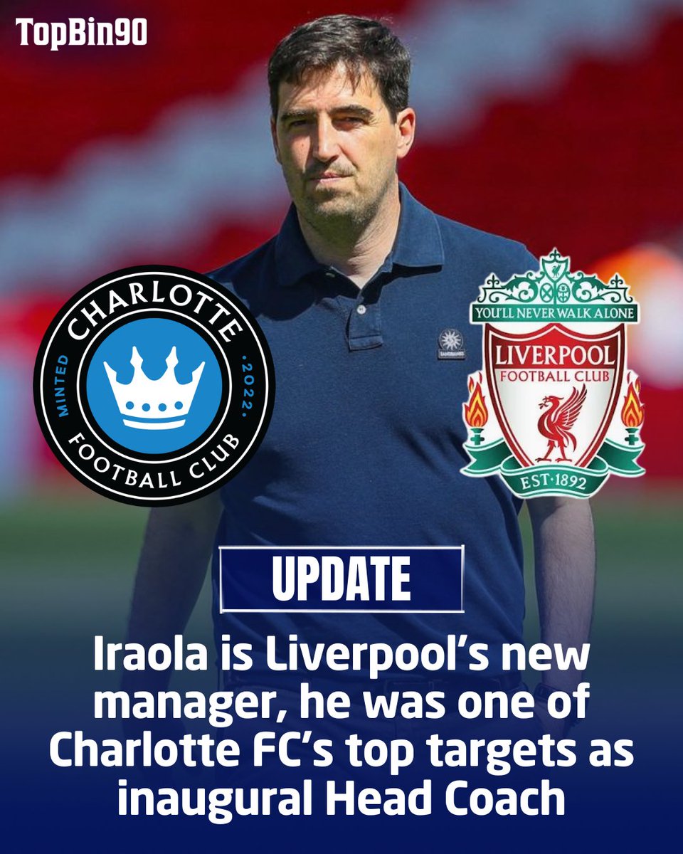 Topbin90's tweet photo. Andoni Iraola will be Liverpool's next manager.

He was one of Charlotte FC’s top targets for their inaugural head coach position, and an agreement was in place for him to take the job. However, the deal fell through at the last minute, and Charlotte FC ultimately hired Miguel Ángel Ramírez instead.