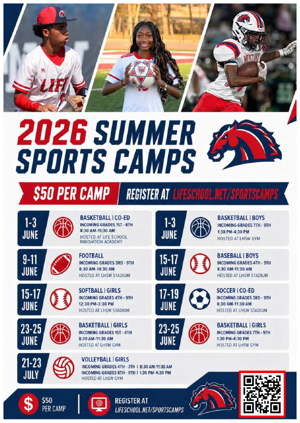 Coach_LColvin's tweet photo. MUSTANG YOUTH FOOTBALL CAMP IS ALMOST HERE! 

Join us June 9th, 10th & 11th at Life High School for an exciting 3-day football camp for 3rd–9th Grade Athletes!

⏰ 8:30–10:30 AM
🔥 Offensive, Defensive & Special Teams Training
👕 Camp T-Shirt Included
📋 “Scout Card” with Testing Numbers & Football Measurables.

Ready to get better, compete, and have FUN? Scan the QR code on the flyer and get signed up today!
#BuiltDifferent #MustangFootball #FutureMustangs