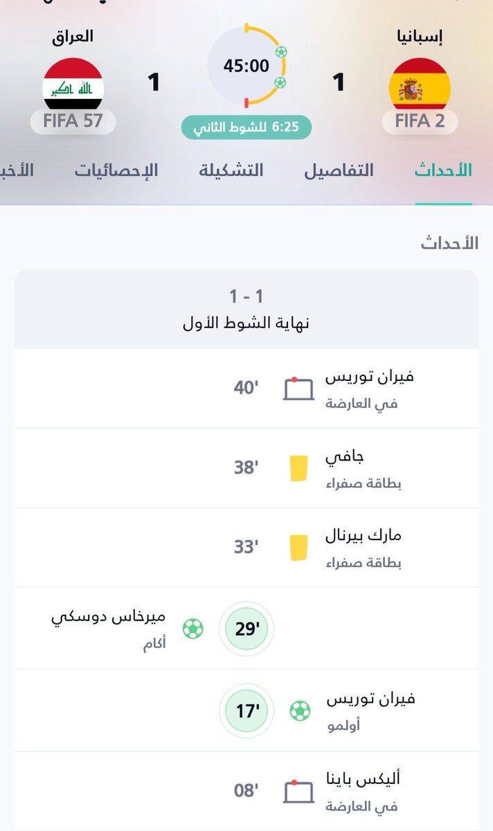 AsMonte20's tweet photo. اسبانيا العراق انتعىةالشوط الاول تعادل 1-1 https://t.co/yXJTXr3G2O
