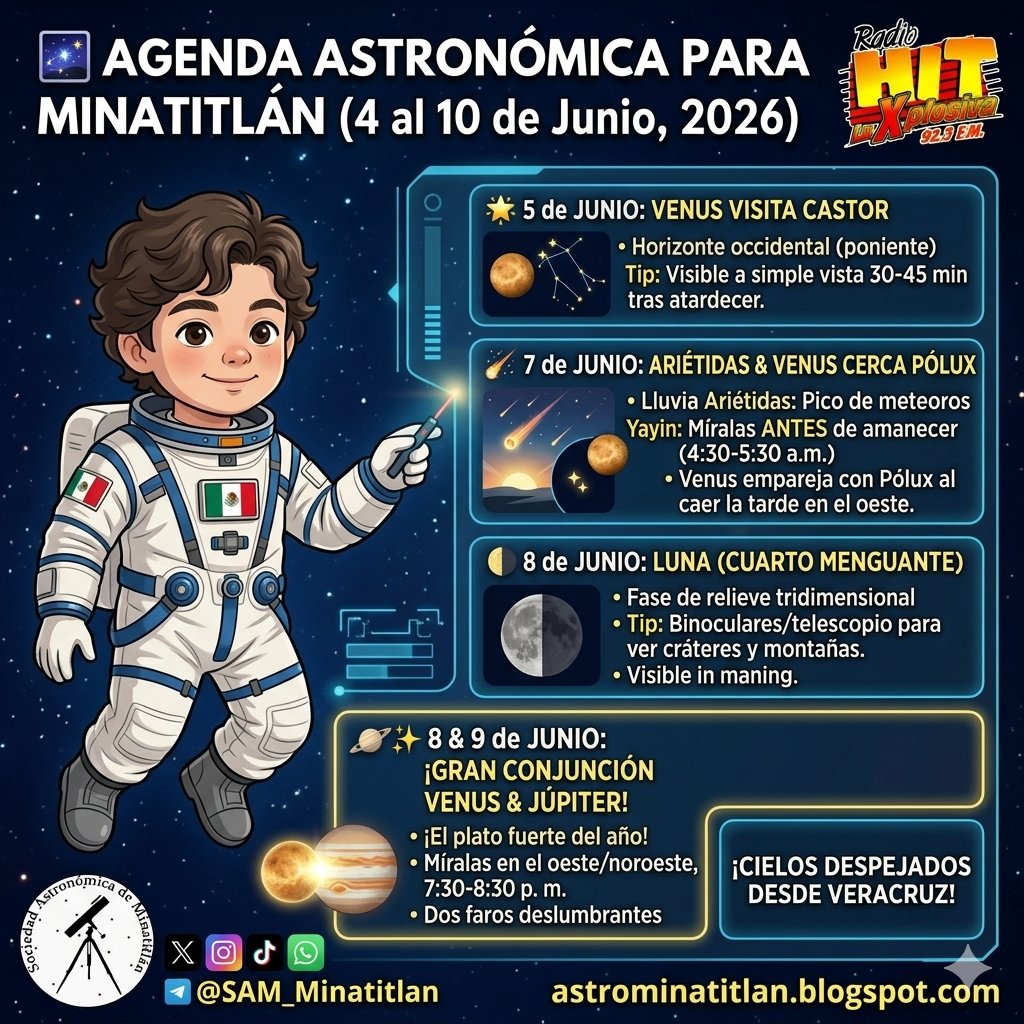 SAM_Minatitlan's tweet photo. Estas son los efemérides de la semana de "5 minutos de astronómia".
Recuerda escucharnos todos los jueves a la 1:20pm por el 92.3 FM en Radio Hit La Xplosiva
#yayinelastronauta
#sociedadastronomicademinatitlan
#SAMin https://t.co/YA2KuEzg9w