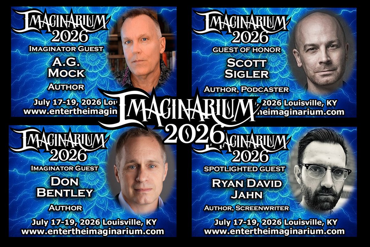 ImaginariumCon's tweet photo. Meet, interact with, and learn from bestselling, award-winning thriller authors at Imaginarium 2026 such as A.G. Mock, Scott Sigler, Don Bentley, and Ryan David Jahn!  Get set now with Advance Event Tickets at https://t.co/OjONfZpiUS

#writing #thrillers #readers https://t.co/n1sTp97NrY