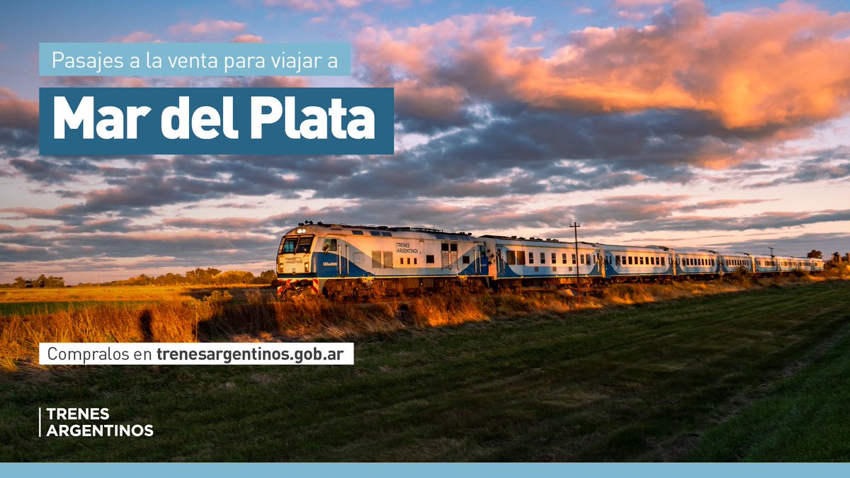 TrenesArg's tweet photo. Ya están a la venta los pasajes para viajar a Mar del Plata hasta el 2/8 en nuestros trenes de larga distancia. 🚉

📲Adquirí tus boletos en https://t.co/HRq0iHjuCv y en boleterías de larga distancia. https://t.co/i20972EK39