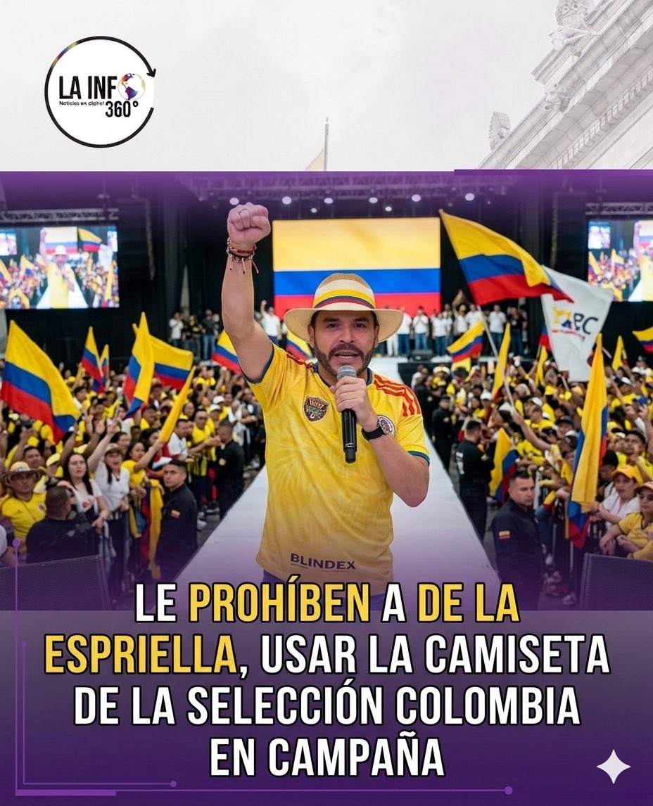 Lainfo360Col's tweet photo. Juez le prohibió a Abelardo de la Espriella usar la camiseta de la selección Colombia en su campaña: esto dice el documento oficial 
El fallo ordena medidas inmediatas para evitar que símbolos deportivos se asocien a fines electores. #MePongoLaCamisetaPorElTigre https://t.co/n57Jch7IUc