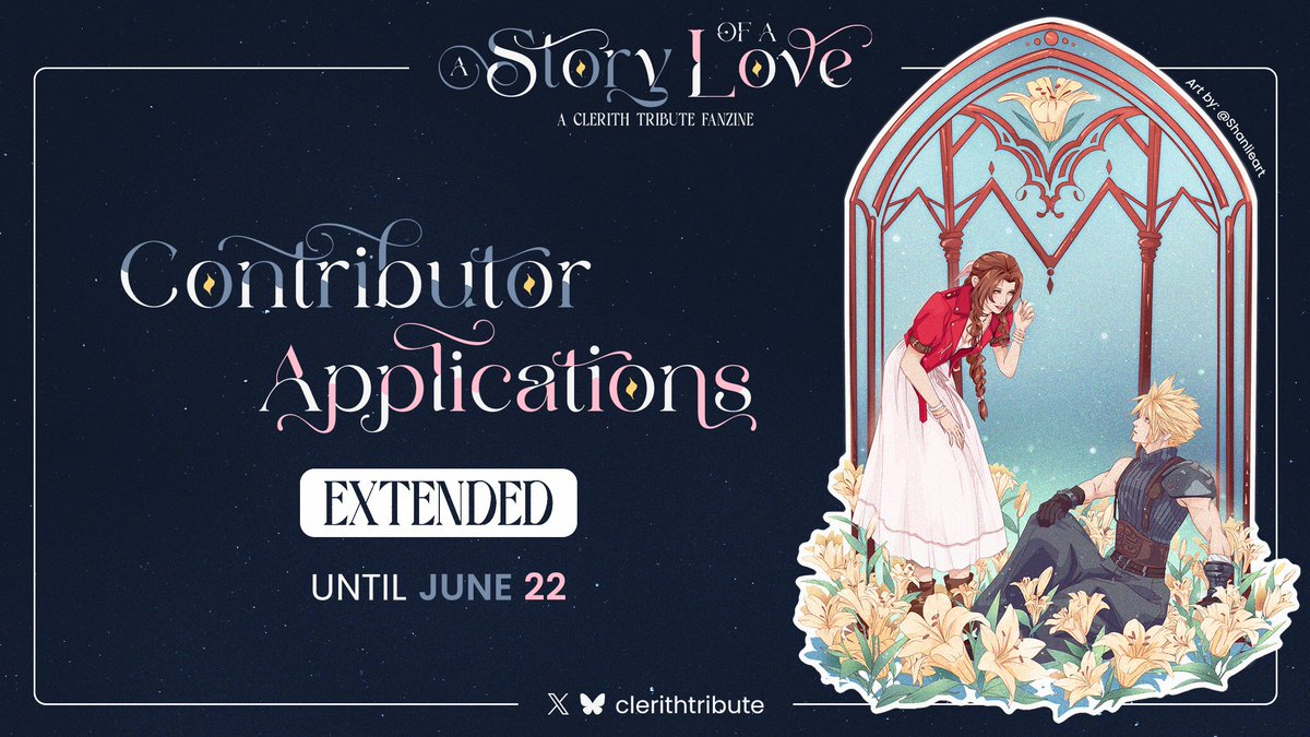 clerithtribute's tweet photo. 🌟 CONTRIBUTOR APPS EXTENDED

Contributor Apps are extended until June 22! We're granting more time for artists and writers to polish your submissions. Help us in bringing this tribute to life~

✨ Page, Merch, &amp; Spot Artists
✨ Story Writers

Apply through the links below ⬇️ https://t.co/EHQYbd9MJ4