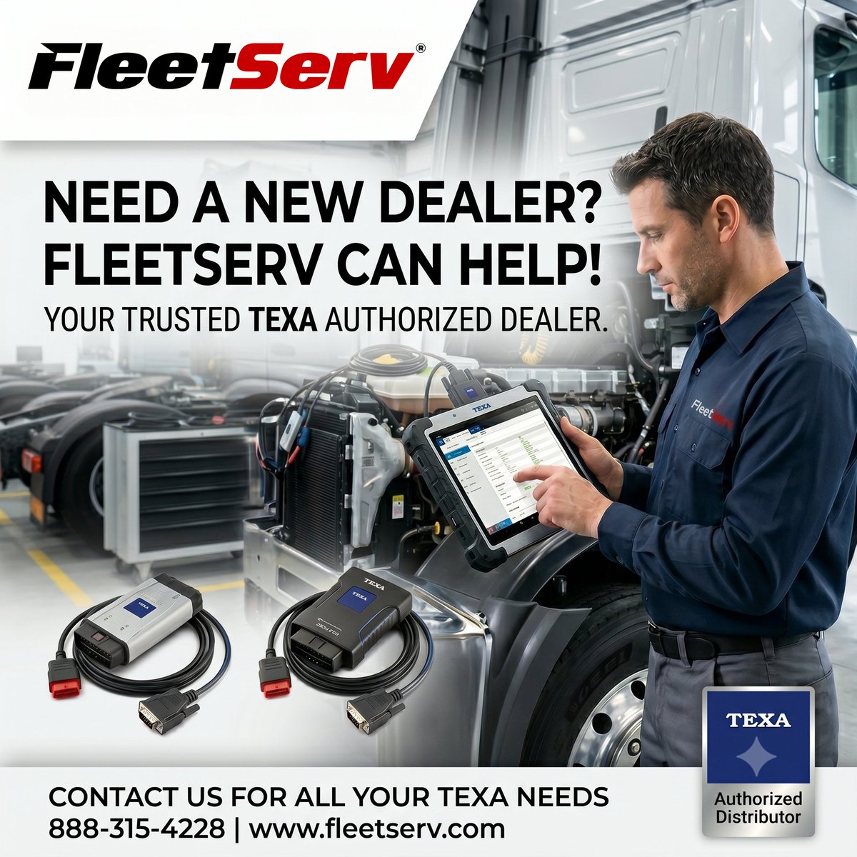 fleetserv's tweet photo. Informed that your Diesel Laptops TEXA service has ended? We’ve got you covered.
FleetServ is an authorized TEXA distributor ready to seamlessly take over your software, support, and hardware needs. Need a new dealer? We can help.
📞 (888) 315-4228 💻 https://t.co/kWpAcm13cQ
#TEXAUSA #texausa #diagnostics