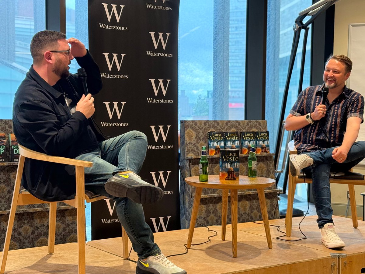 SandraMangan_'s tweet photo. Congratulations to @LucaVeste, whose new book Liar Liar is published today. It’s set in Liverpool, where his launch was held tonight - including an entertaining chat with @robparkerauthor. @WaterstonesLPL #LiarLiar https://t.co/Jz1sXyxt9m