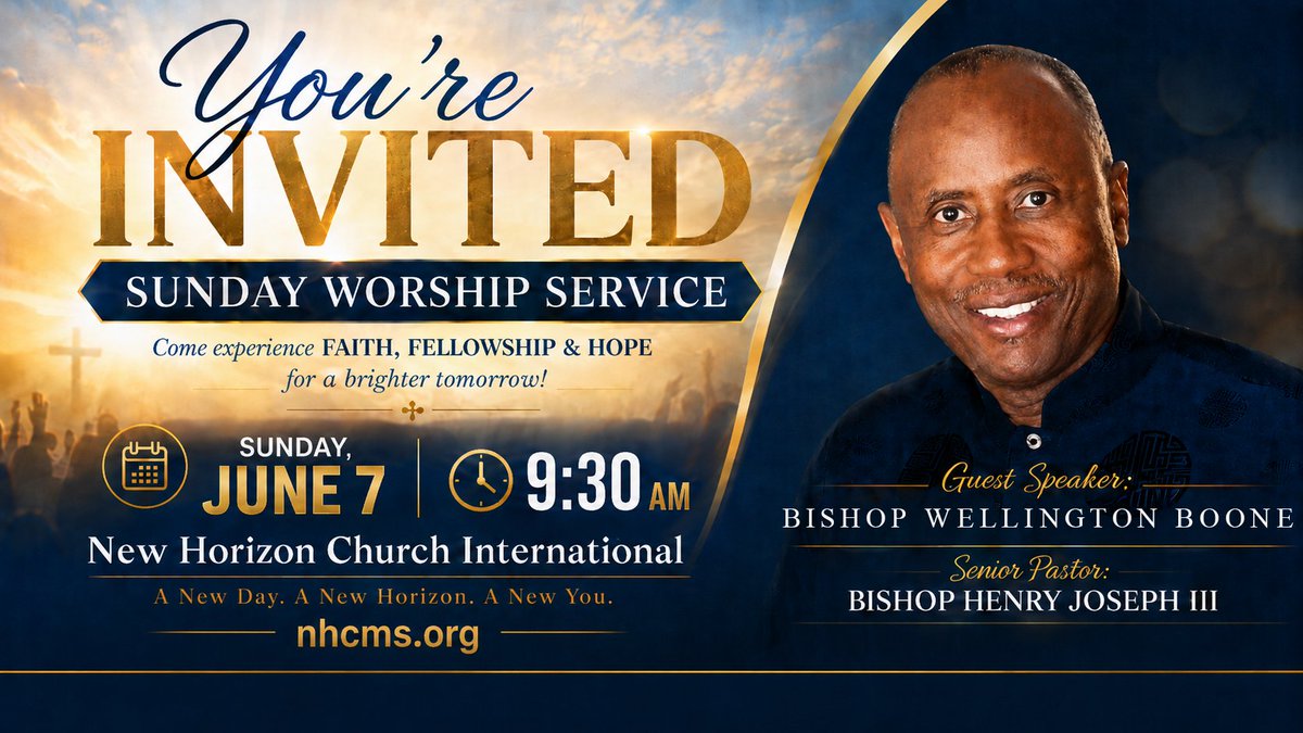 bishopboone's tweet photo. Jackson, Mississippi, this Sunday! I look forward to joining FOIC Bishop Henry Joseph III, pastor of New Horizon Church International, and his FOIC leaders. Leadership meeting begins at 8:15 AM Central Time. Sunday Service begins at 9:30 AM (10:30 EDT). Live streaming online here: https://t.co/k9H0CnnqQ4