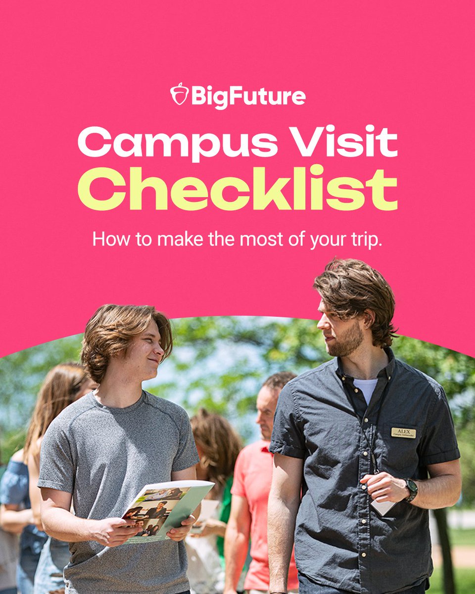 MyBigFuture's tweet photo. Is your student visiting colleges this summer? 🏫 Make every stop count with our campus visit checklist:  https://t.co/uyc0Hz6btP https://t.co/1c2bAcoRGy