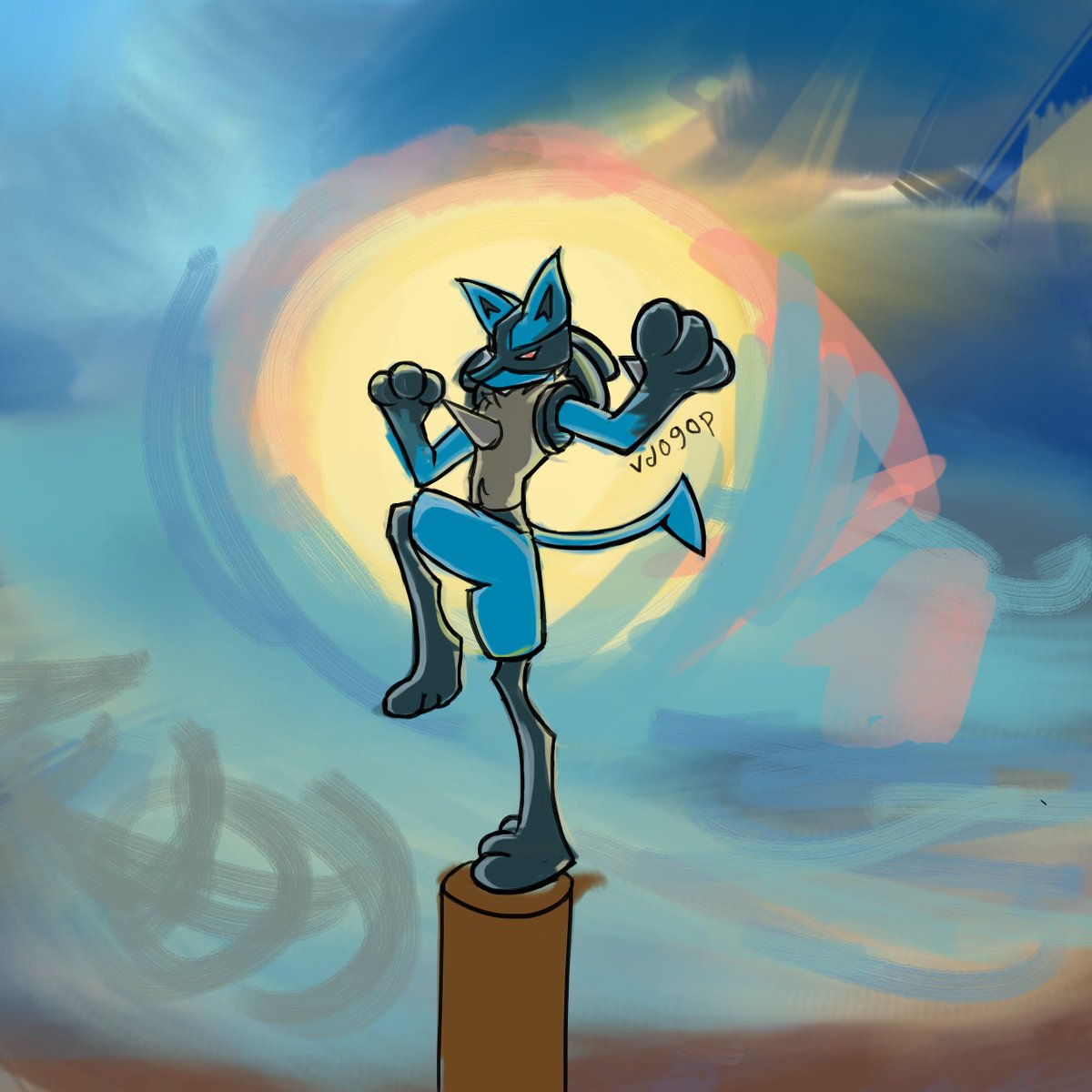 VdogOP's tweet photo. Sunset Lucario #pokemon #pokemonart #pokemonfanart https://t.co/iQp37tPaX2