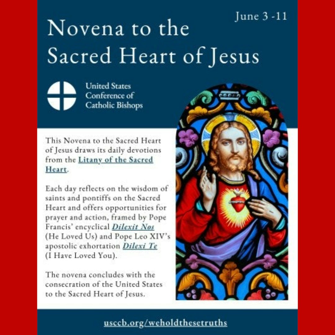 CatholicDems's tweet photo. NOVENA TO THE SACRED HEART OF JESUS – EXPLANATORY NOTE 🙏

Yesterday, the Catholic Church in the United States begins a nine-day novena in preparation for the consecration of the nation to the Sacred Heart of Jesus. It will occur on June 11th when all of the US bishops are gathered for their Spring Plenary Assembly in Orlando, Florida.

Here is what you should know, to avoid misunderstanding that may be spread — unintentionally or otherwise.

A novena is a traditional nine-day prayer seeking special graces from God. Think of it as a nine-day spiritual preparation for a culminating act.

A consecration is the culmination. In plain terms: it is the act of freely giving or entrusting something — or someone — over to God. It is not centered on receiving something from God (which would be a blessing). It is giving, offering, and dedicating.

In this consecration we are entrusting the United States of America to God. It is not ours to give — but it is ours to acknowledge. And so we publicly proclaim God's sovereignty over all creation, asking for His grace, mercy, and guidance. 🙏

Every citizen has the right to pray for their nation and to express what they believe their nation is called to be. This is not an expression of power. This is a prayer.

For a non-Catholic, or for anyone concerned about the role of religion in public life, we share the following.

In today’s tribalized society, public expressions of faith are often interpreted by some as being against a group of people. Any such characterization of this Novena and Consecration is incorrect; a novena and a consecration are acts of prayer and religious devotion seeking God's mercy, healing, and grace for all, not exercises of political power.

This viewpoint often reflects either a misunderstanding of Catholic teaching or the unfortunate tendency to view public acts of faith that harmonize with the Constitution through a political lens.

To put this in perspective, the same Catholic bishops who have been publicly proclaiming the human dignity of all immigrants are the same bishops who will be leading Catholics and people of good will in praying to the Sacred Heart of Jesus for love, mercy, atonement, and the common good of all.

The Catholic Church in America is freely and solemnly saying to God: "We recognize that this nation — and everything in it — already belongs to You. We ask for Your grace, Your protection, and Your help." 🙏

You can find the daily novena at https://t.co/sVmGlb27Yv the social media accounts of the @USCCB. The consecration on June 11th will be live streamed at https://t.co/tY1yinKH7t.

Let us pray. 🙏

#SacredHeartOfJesus #NovenaToTheSacredHeartOfJesus #ConsecrationToTheSacredHeartOfJesus #America250 #GodBlessAmerica #USCCB