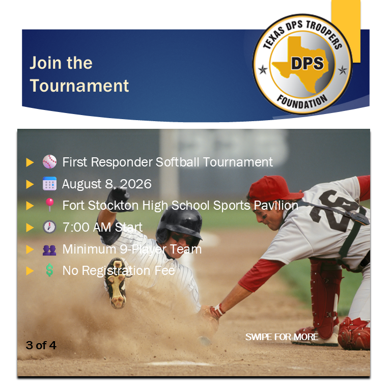 texasdpsoa's tweet photo. ⚾ HONOR A HERO. SUPPORT A STUDENT. 🎒

Join us August 8 in Fort Stockton for the Kevin Ramirez-Vasquez Memorial Softball Tournament & School Supply Drive.

There is no registration fee. Instead, participants are encouraged to bring school supplies or make a donation to help Texas students start the school year prepared for success.

Together, we're honoring the legacy of Trooper Kevin Ramirez-Vasquez through service to others.

⚾ First Responder Teams Welcome
📍 Fort Stockton High School Sports Pavilion
🕖 7:00 AM Start
#DPSOA #DPSTF #TexasDPS #HonorAHeroSupportAStudent #SchoolSupplyDrive