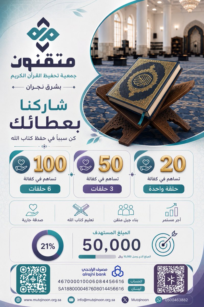 mutqinoon's tweet photo. 🍃 عطاؤك اليوم .. غرس يدوم أثره

🌐 رابط التبرع : https://t.co/RxYchfS24X

#متقنون
#السعودية 
#القرآن_الكريم 
#نجران_الآن https://t.co/z7KeSUlcCc
