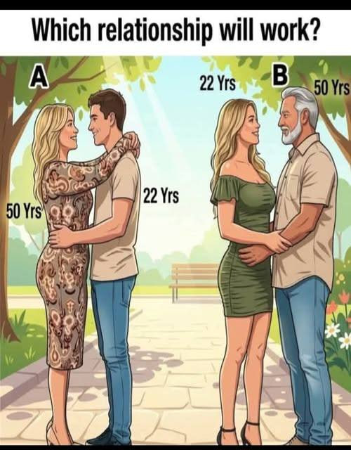PecanC8's tweet photo. Which relationship will work? 

My thought is B, which is similar to the age difference between Karoline Leavitt and her husband. They have a 32 year age gap. https://t.co/rrru7up8qz