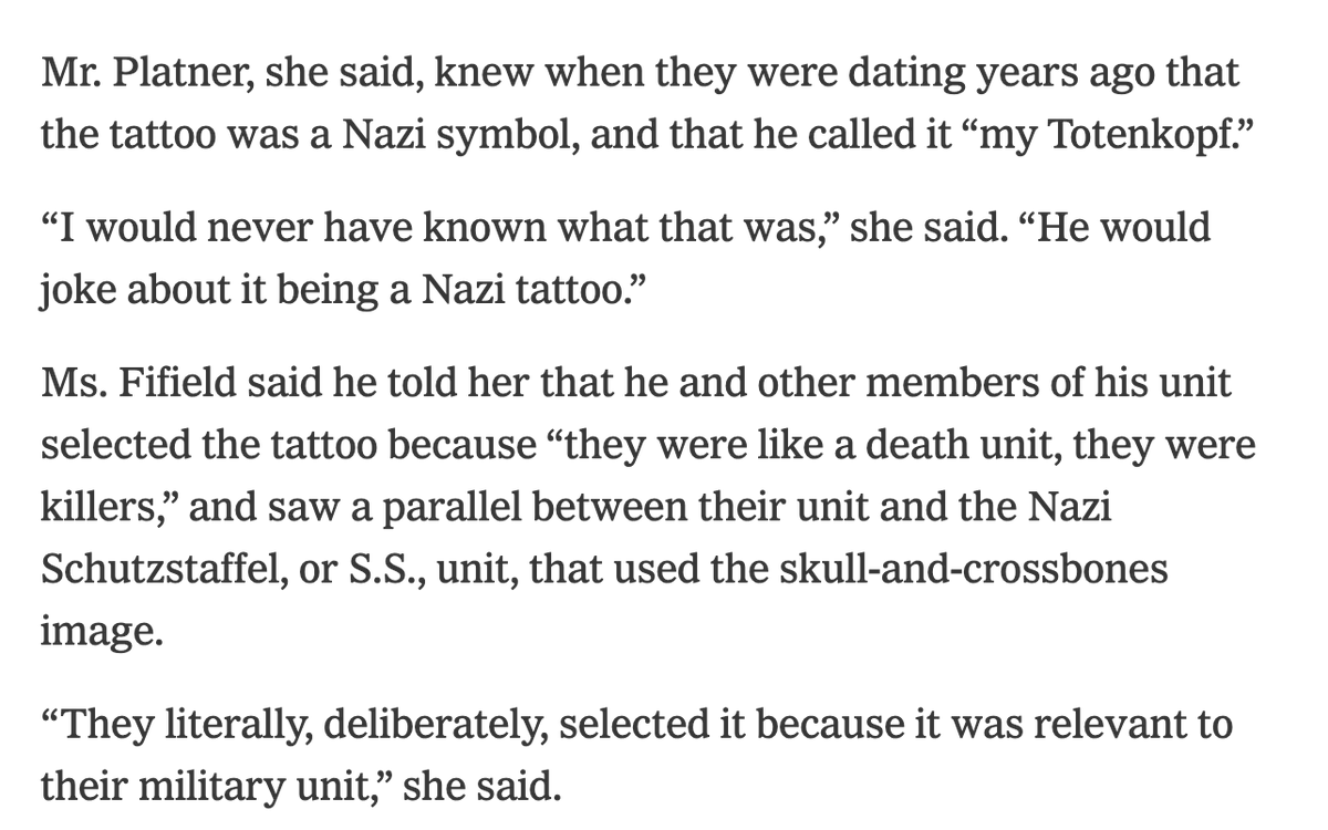 Bencjacobs's tweet photo. This is pretty remarkable stuff about Platner's Nazi tattoo in that NYT article https://t.co/Z43iHSalVm https://t.co/t5uaVUk9bP