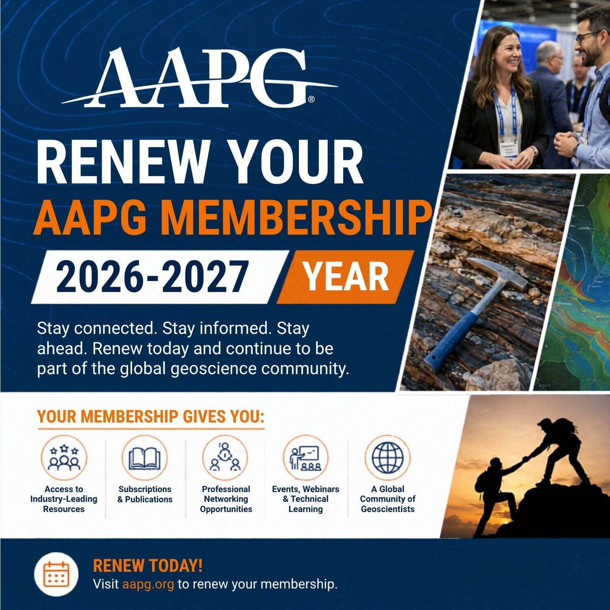 AAPG's tweet photo. It's now time to renew your membership for 2026-27!

Get started by resetting your password to log in to the all-new member portal for the first time: https://t.co/G43kjlyqhR

🤝 Need help? Get in touch with a member of our team by emailing members@aapg.org https://t.co/H9PJA6pVl0