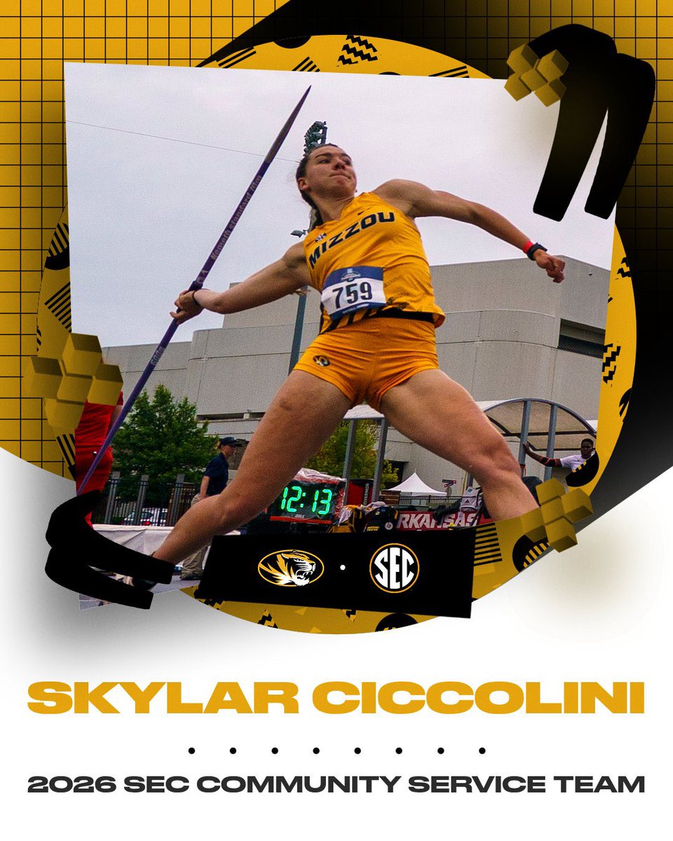 MizzouTFXC's tweet photo. Serving the community and excelling in competition👏

Congratulations to Skylar Ciccolini to being named to the 2026 SEC Community Service Team! 🏅

#MIZ 🐯 https://t.co/nCfcrNhUH6