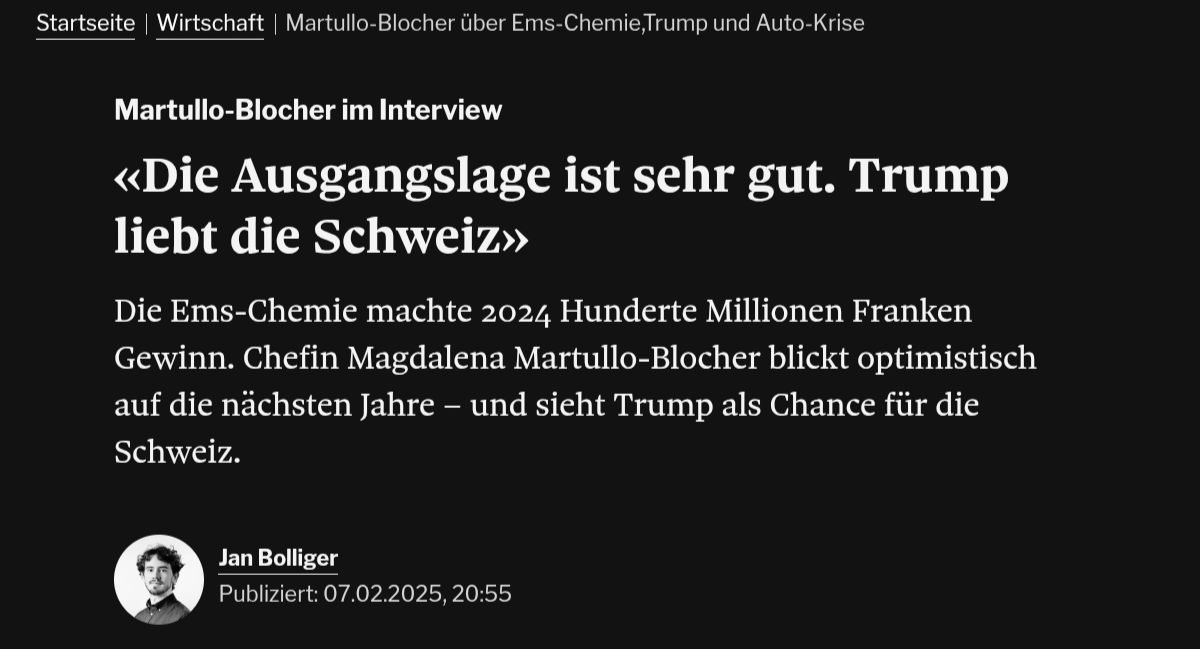 _fatalerror_'s tweet photo. @retolipp Wenn ich Journalist wäre, würde ich wiedermal Frau Martullo interviewen warum denn Trump jetzt die Schweiz nicht mehr liebt und was jetzt aus dem Freihandelsabkommen mit den USA wird, um von Europa unabhängig zu sein

Aber was weiss ich schon https://t.co/vpUMV9V9sm