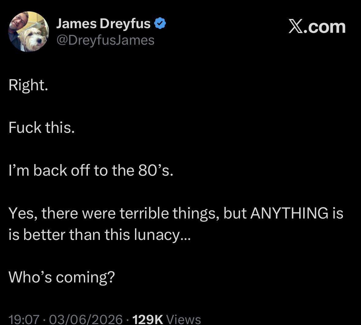 thechildoftime's tweet photo. The only reason Dreyfus wants to go back to the 80’s cause that was the last time he had any semblance of a career. https://t.co/OOOSwZOPBm