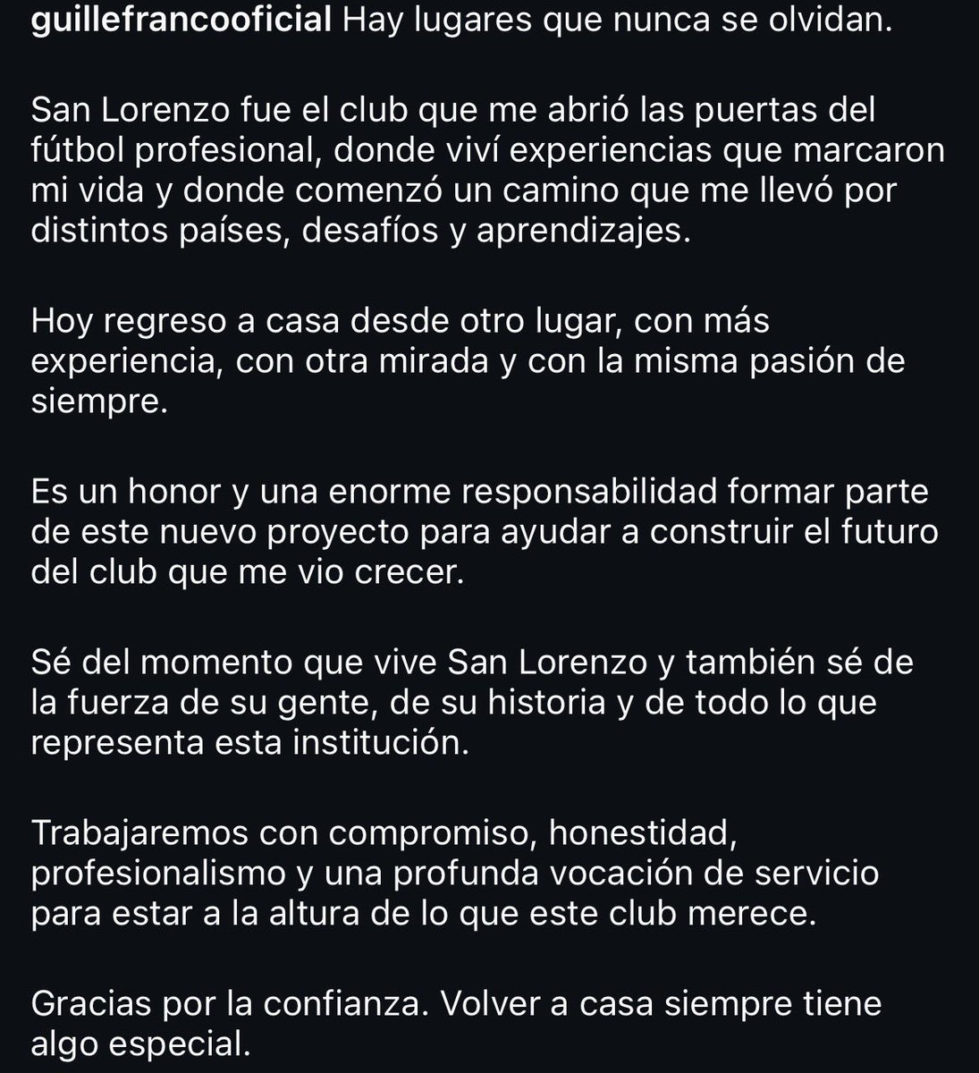 abreuluca_'s tweet photo. 📲 "Hay lugares que nunca se olvidan. Volver a casa siempre tiene algo especial". 

🔵🔴 Guillermo Franco y sus primeras palabras como mánager de fútbol profesional en #SanLorenzo. https://t.co/LpcjszdflW