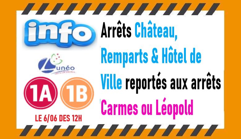 InfosBusNancy's tweet photo. 🪑 INFO LUNEO Lignes 1A-1B : Brocante à Lunéville le 6/06 des 12h
❌ Arrêts Château, Remparts &amp; Hôtel des Ville non desservis 
🔀 Report aux arrêts Carmes ou Léopold https://t.co/CHrVBqU4k0