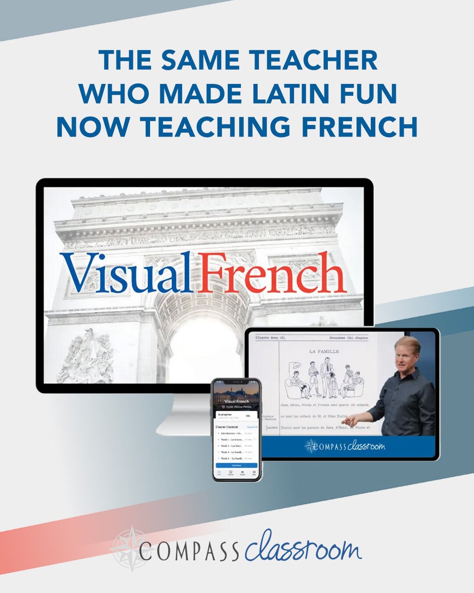 CompassClsrm's tweet photo. Visual French 1 brings the award-winning visual approach of Visual Latin -- now for French. Fun lessons that work. Discover at https://t.co/Y3bSOmuIxA #homeschoolfrench #frenchlanguage https://t.co/2PxXSsZTsv