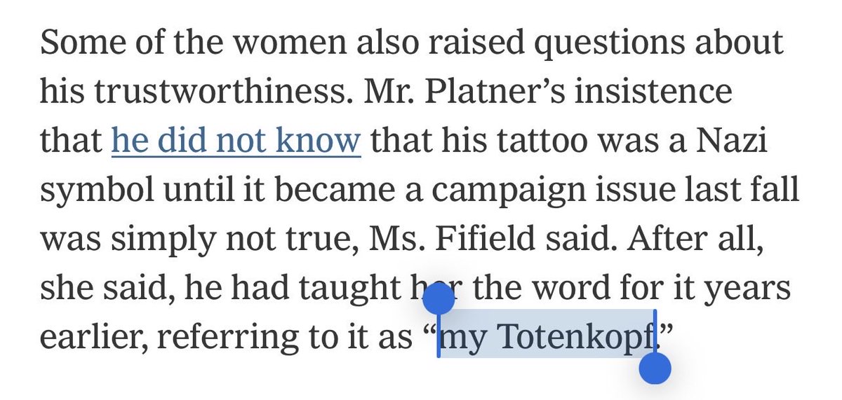 RyanGirdusky's tweet photo. According to The NY Times, Graham Platner’s ex-girlfriend said he would talk about his Nazi tattoo and said he knew it was a Nazi tattoo. https://t.co/wZZcZY5cJY