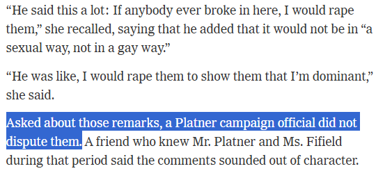 RNCResearch's tweet photo. "Asked about those remarks [of raping people], a Platner campaign official did not dispute them."

Absolutely disgusting. https://t.co/9zmf3AqQLD