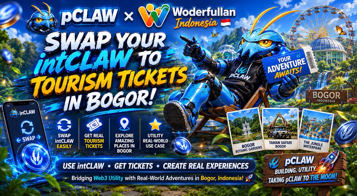pokebookAI's tweet photo. 🌍 Utility meets real-world experiences.

We're excited to announce the collaboration between pCLAW and Curug Kencana! 🇮🇩

🎟️ Swap your $intCLAW for tourism tickets in Bogor and enjoy real destinations, real adventures, and real utility.

✨ Explore Bogor
✨ Redeem tourism tickets
✨ Experience Web3 beyond the screen

This is another step toward bringing real-world utility to the pCLAW ecosystem.

🚀 Building. Expanding. Taking pCLAW to the next level.