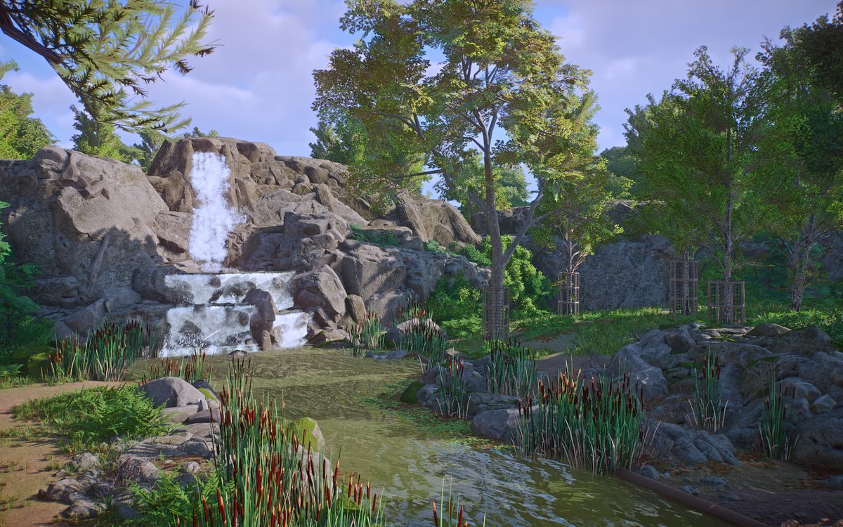 AtlasBlogger's tweet photo. Today we are building a brand-new home for the moose in Camellia Zoo!🫎 I designed a lush habitat with a little creek, and I absolutely love how natural the foliage turned out. A massive waterfall completes the view perfectly. 🌸 
#planetzoo https://t.co/Kuvc8vPyAD