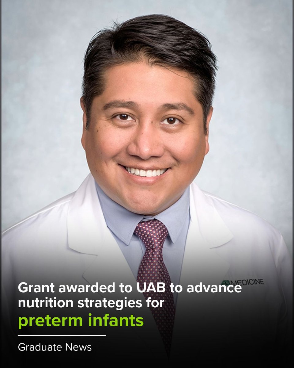 UABGradSchool's tweet photo. A researcher at the UAB Department of Pediatrics has received a three-year R34 grant totaling $634,334, pioneering research in optimizing early milk nutrition to improve lung development and reduce respiratory morbidity in preterm infants. 

Learn more: https://t.co/CtRWfpCKA9 https://t.co/WDydiuks59
