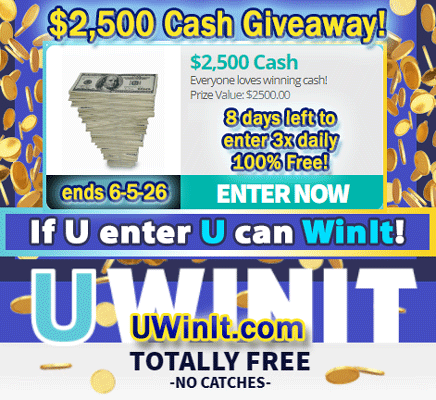 UWinItSweeps's tweet photo. ⌛There are only 8 days left to submit your 3 FREE Daily Entries for the chance to #win $2,500 Cash!🏆💸

😎If you enter, you can Win It!
👉 https://t.co/LCikjskgR7 https://t.co/xIT1vhnmoz