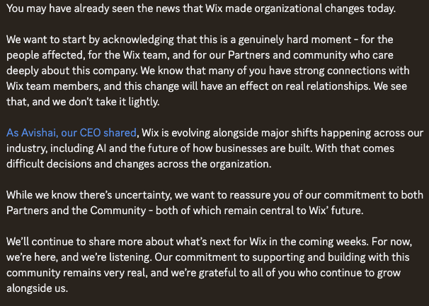 itsdevdaniel's tweet photo. No wonder my @Wix app is already a month in review and apparently scheduled to review mid June (from their support team)

They just announced massive layoffs. 20% cut. 

"About 1,000 employees — nearly one in five — are being shown the door at Wix, a move CEO and co-founder Avishai Abrahami has described as the deepest restructuring the company has ever undertaken"
