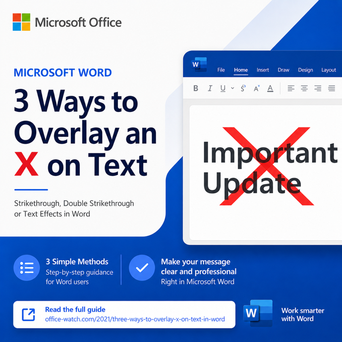 OfficeWatch's tweet photo. Strikethrough not bold enough? 
Here are 3 reliable ways to overlay a big red X on text in #MicrosoftWord and #PowerPoint 
Pick the one that fits your sign, slide, or doc in #Microsoft365 and #MicrosoftOffice
https://t.co/tUXJa2IN5P https://t.co/9hcUFs6nOh