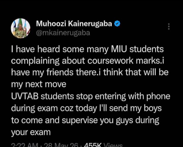 KennethAryatuha's tweet photo. Bring your boys at kabale university General. We are starting exams tomorrow 29th of may  
@mkainerugaba 
And my colleagues here use many tricks . They need serious supervision. https://t.co/usdAZA7BHs