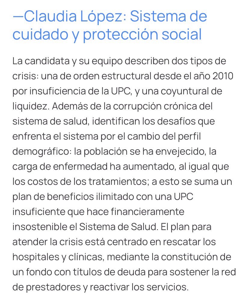 julianOrjuelab's tweet photo. La candidata @ClaudiaLopez  propone un Sistema Nacional de Salud y Cuidado integral, equitativo y sostenible, centrado en la prevención, la equidad territorial y la dignidad, reconociendo la diversidad cultural. En cuanto a la UPC, plantean un “nuevo estudio actuarial que refleje la realidad demográfica, epidemiológica y cultural de toda la población del país” para definir un plan de salud explícito. … leer en: https://t.co/b4gCaXkUWY