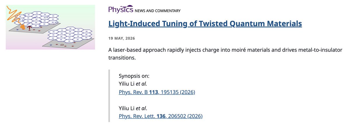 PhysRevB's tweet photo. @PhysicsMagazine #PRBSynopsis: Light-Induced Tuning of Twisted #QuantumMaterials by Ryan Wilkinson
➡️ https://t.co/EwjV78TS5M
Article PRB: https://t.co/2KC3jszAVc
Article PRL: https://t.co/8JQYyTxIxD
#EdSugg @APSPhysics #physics #condmat https://t.co/3AiC4I8hlC