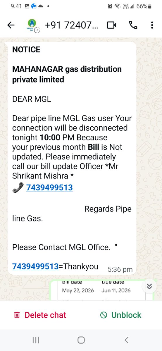 common2026's tweet photo. @MumbaiPolice @MahaCyber1 @mahanagargas @Cyberdost
@TheOfficialSBI
Just now I have received a call from this number.

I have blocked both the numbers. But before that I have shared payment details.
But now I have cleared the chat too. https://t.co/jtZxHgqcxt