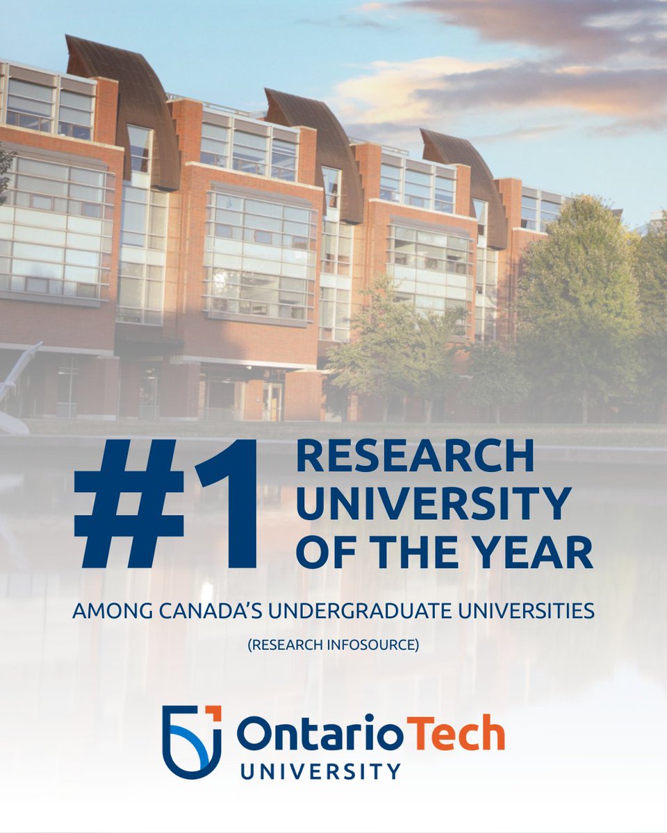 ontariotech_u's tweet photo. Ontario Tech’s recognition as the #1 Research University of the Year among Canada’s undergraduate universities by @R_Infosource reflects the incredible research happening across our campus’ every day. 🔬  See what sets us apart: https://t.co/aYFyF1pZdE https://t.co/2XPxjHeibW