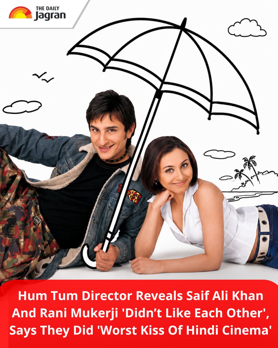 TheDailyJagran's tweet photo. Director Kunal Kohli revealed that Saif Ali Khan and Rani Mukerji were not fond of each other during the making of Hum Tum. He also joked that their kiss scene in Saanson Ko Saanson Mein was “one of the worst kisses in Hindi cinema” because Rani couldn’t stop laughing.
#HumTum #SaifAliKhan #RaniMukerji #kunalkohlidirects