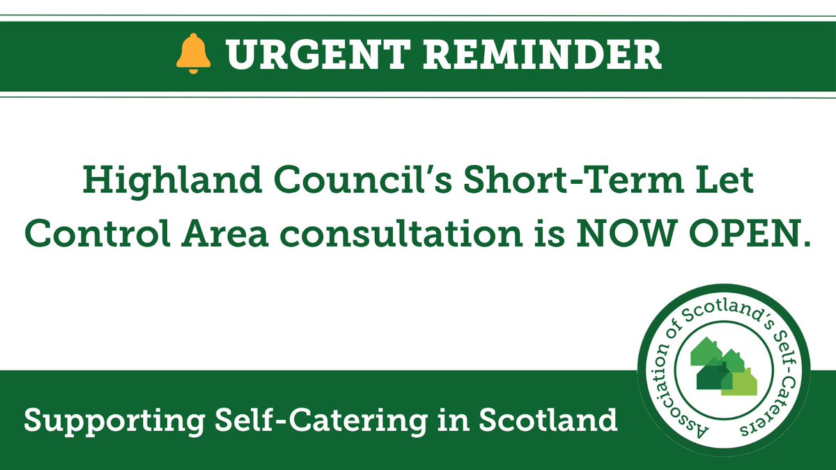 ASSCnews's tweet photo. ⚠️ Highland operators: this consultation matters.

The proposed STL Control Areas for Highland Rural and Inverness City could set the direction of travel for Scotland-wide policy.

We need a strong industry response - every submission counts.

📢 Please respond and share widely.

https://t.co/0na6SwbGT2

@FionaCampbell74 @SaveSCScotland