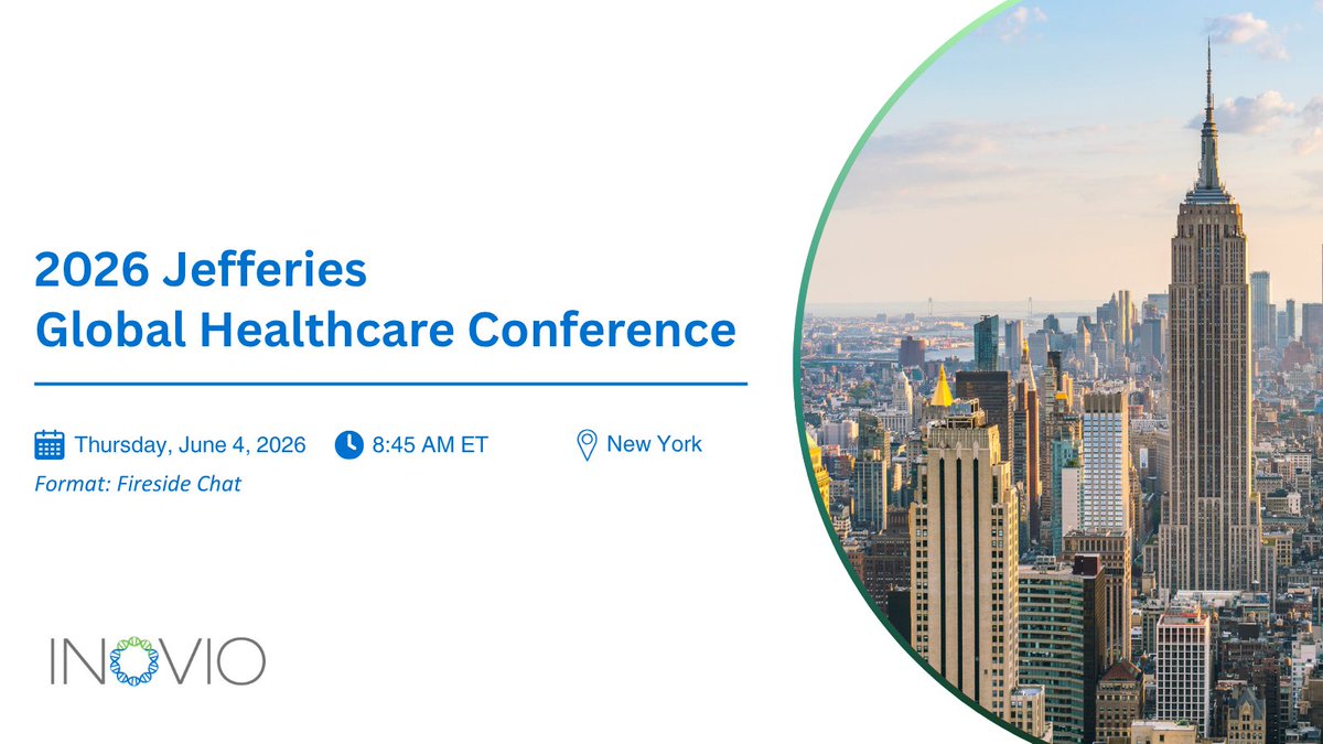 InovioPharma's tweet photo. INOVIO is pleased to be participating in the upcoming 2026 Jefferies Global Healthcare Conference, where we’ll be discussing progress with lead candidate INO-3107 for #RRP and other highlights from our DNA medicine pipeline. Webcast available here: https://t.co/c6uDyX3ENw https://t.co/yVEtP9dcRf