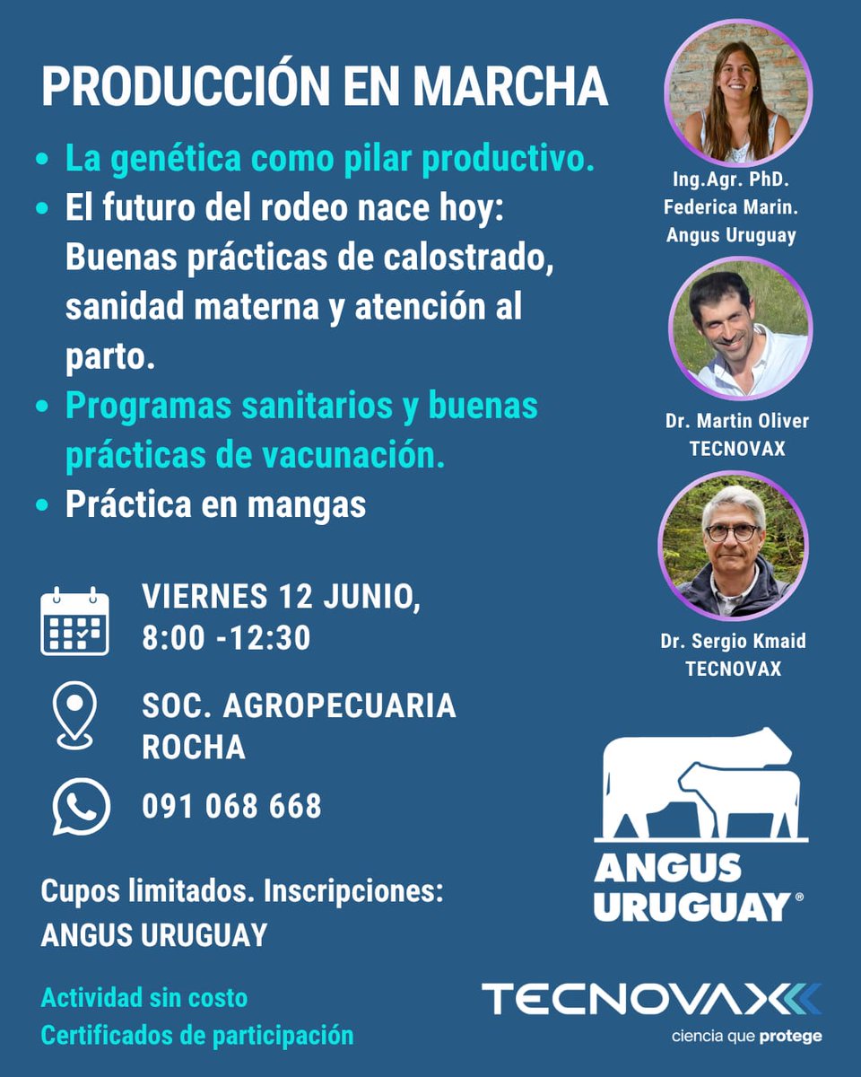 AngusUruguay's tweet photo. 𝗔𝗻𝗴𝘂𝘀 𝗨𝗿𝘂𝗴𝘂𝗮𝘆 y 𝗧𝗲𝗰𝗻𝗼𝘃𝗮𝘅 lo invitan a su 3° Jornada Conjunto
📅 12 de junio
📍 Soc. Agropecuaria de Rocha
✏️ Inscripciones:
 https://t.co/dbZXnPASA3
✅ Actividad sin costo
⚠️ Cupos limitados https://t.co/FABsGaZuSo