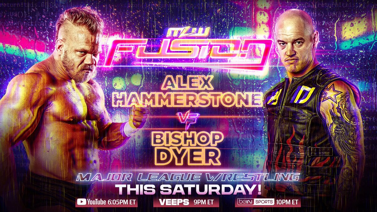 MLW's tweet photo. [ SIGNAL STRENGTH RISING ]

It will be a physical, hard-hitting, heavyweight battle when @AlexHammerstone and @TomPestock face off during the two-hour premiere of MLW FUSION tomorrow night!

▶️ https://t.co/2foz8AYIxi (6:05 pm ET)
👊 @VEEPS (9 pm ET)
📺 @beINSPORTSUSA (10 pm ET) https://t.co/wLZZOOfokx