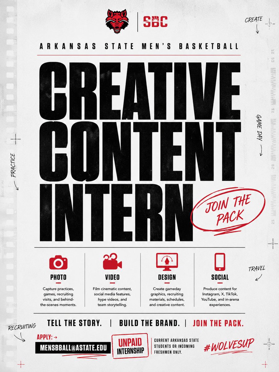 AStateMB's tweet photo. 🚨CREATIVE CONTENT OPPORTUNITY🚨

Join The Pack and tell the story. Must be a current A-State student or an incoming freshman.

If interested, email mensbball@astate.edu

#WolvesUp https://t.co/Fr03EIGAmB
