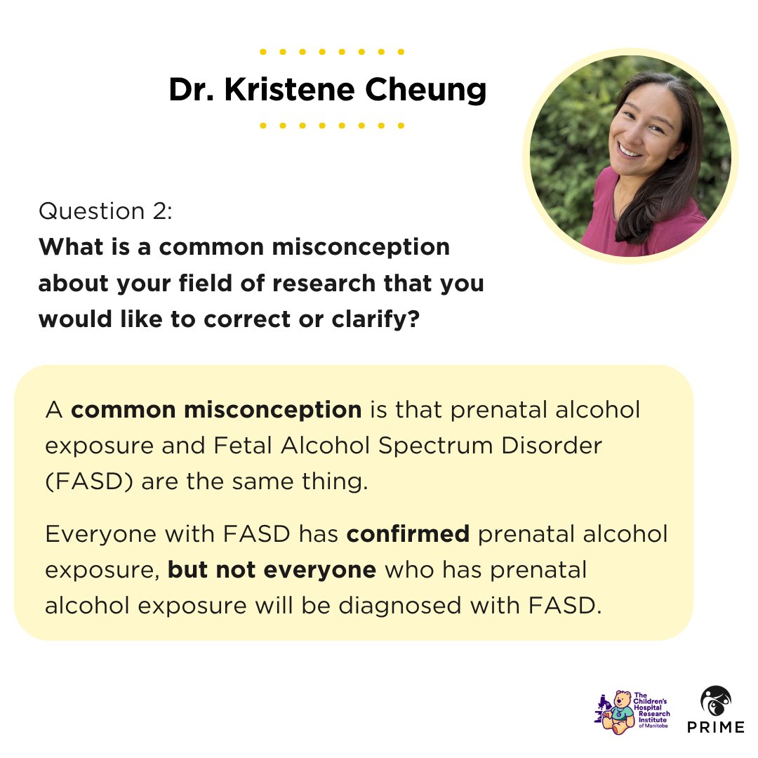 PRIME_Theme's tweet photo. Dr. Kristene Cheung is a Clinical Psychologist at the Manitoba FASD Centre/Rehabilitation Centre for Children (RCC). Swipe to learn more about Dr. Cheung's work through our PRIME Academic Research Talk!💛
#PRIMETheme #FASD https://t.co/xjoMqoWsTd