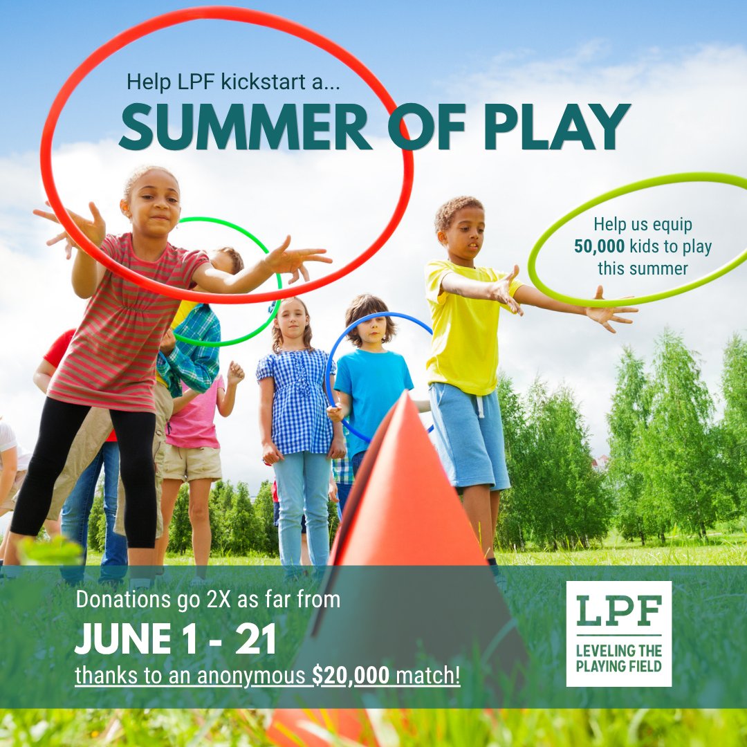 LPFsports's tweet photo. This summer, we want to provide 50,000 kids with sports equipment to play all summer long! ☀️

On 6/1, we're counting down to summer with our Summer of Play fundraiser. All donations go twice as far thanks to a $20,000 match 🏅

🔗: https://t.co/NvIfMVR0Ya https://t.co/RgxxlTOj5Z